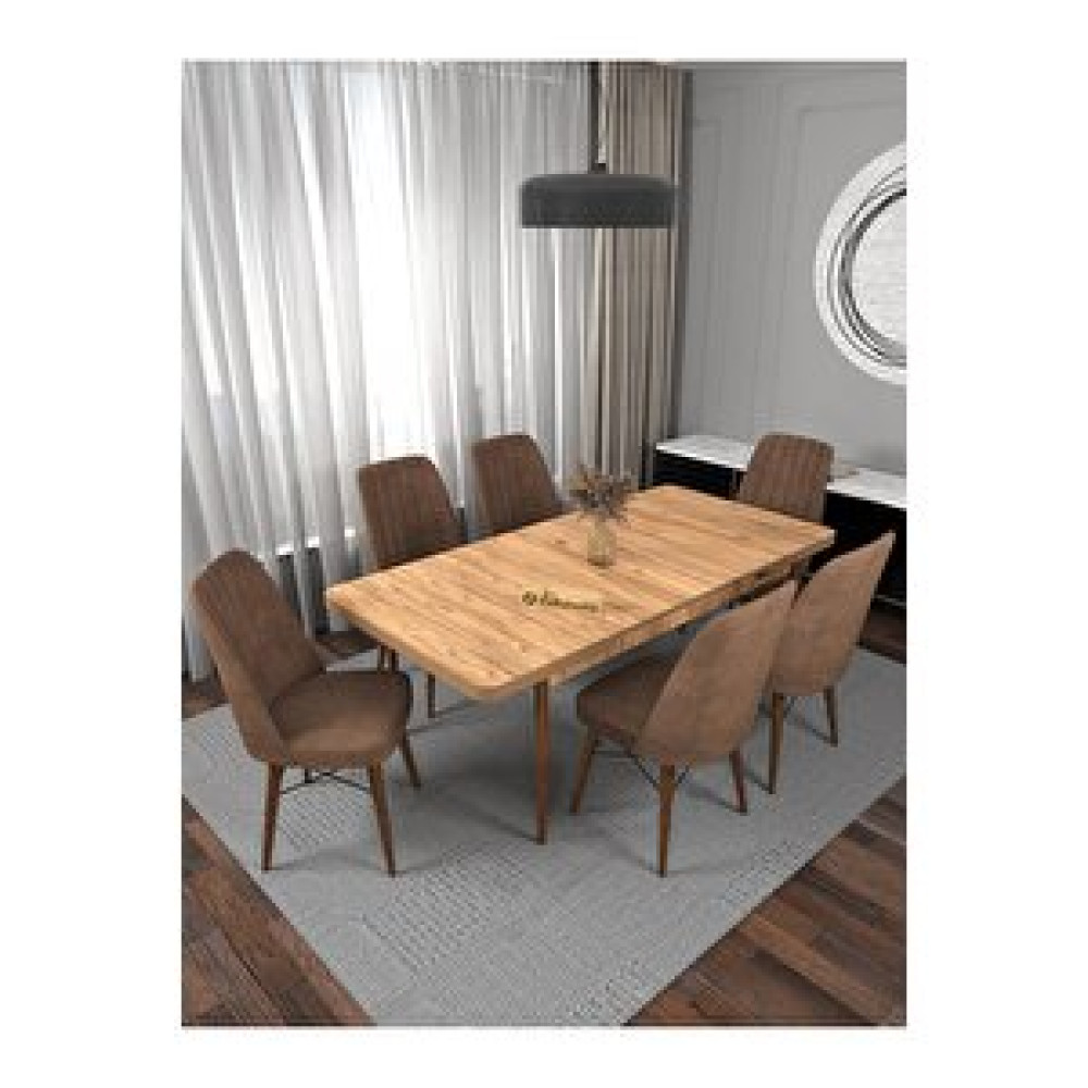 Kaffahome Riff Serisi , Atlantik Mutfak Masa Takımı Yemek Masası 80x130 Açılabilir 6 Acı Kahve Sandalye Acı Kahve Yemek & Mutfak Masası Fiyatı