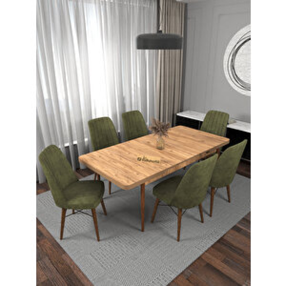 Kaffahome Riff Serisi , Atlantik Mutfak Masa Takımı Yemek Masası 80x130 Açılabilir 6 Haki Sandalye Haki Yemek & Mutfak Masası Fiyatı