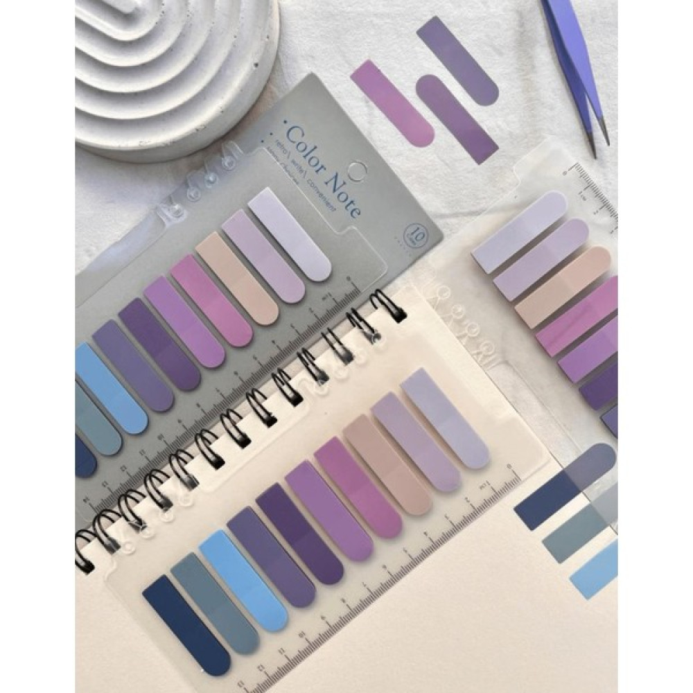Kağıt Gemi Dükkan 10 Renkli Cetvelli Mor ve Mavi Tonları Oval Şeffaf Pet Indeks / Index Sticker / Sticky Note Not Defteri & Bloknot Fiyatı