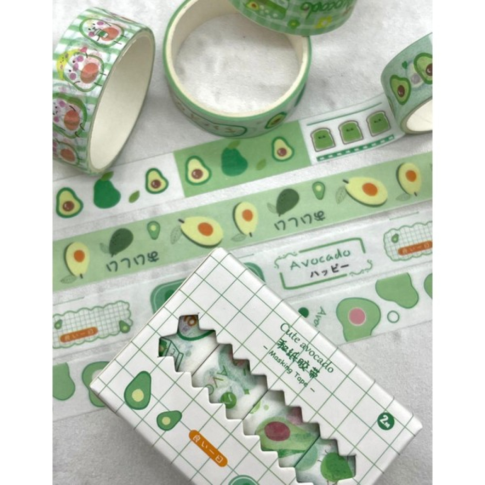Kağıt Gemi Dükkan Cute Avocado Beyaz Kareli 4'lü Washi Bant Set / Washi Tape / Bullet Journal / Scrapbook Bant Makinesi Fiyatı