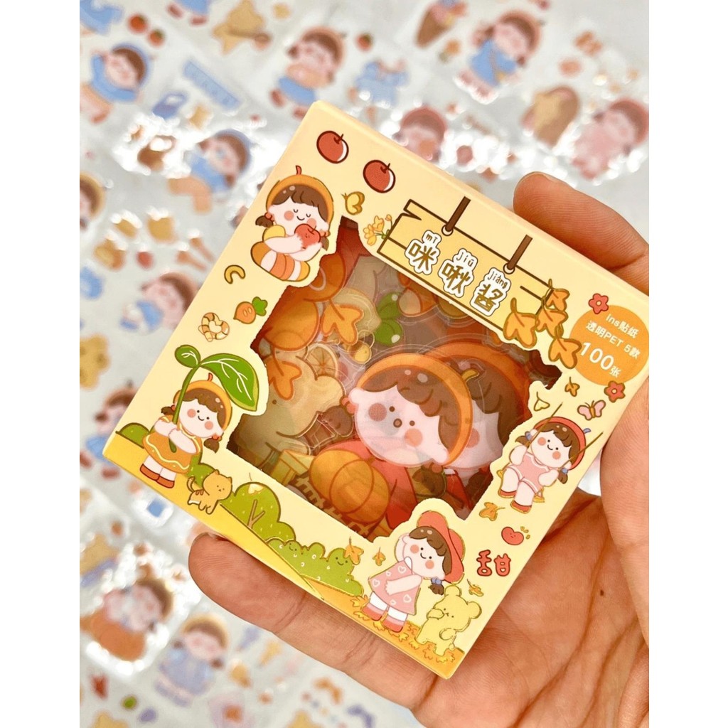 Kağıt Gemi Dükkan Sevimli Kız Ayıcık Sonbahar 100 Yaprak 500 Adet Sarı Mini Kutu Şeffaf Pet Sticker Seti / Etiket/ Çıkartma/ Su Geçirmez Diğer Fiyatı