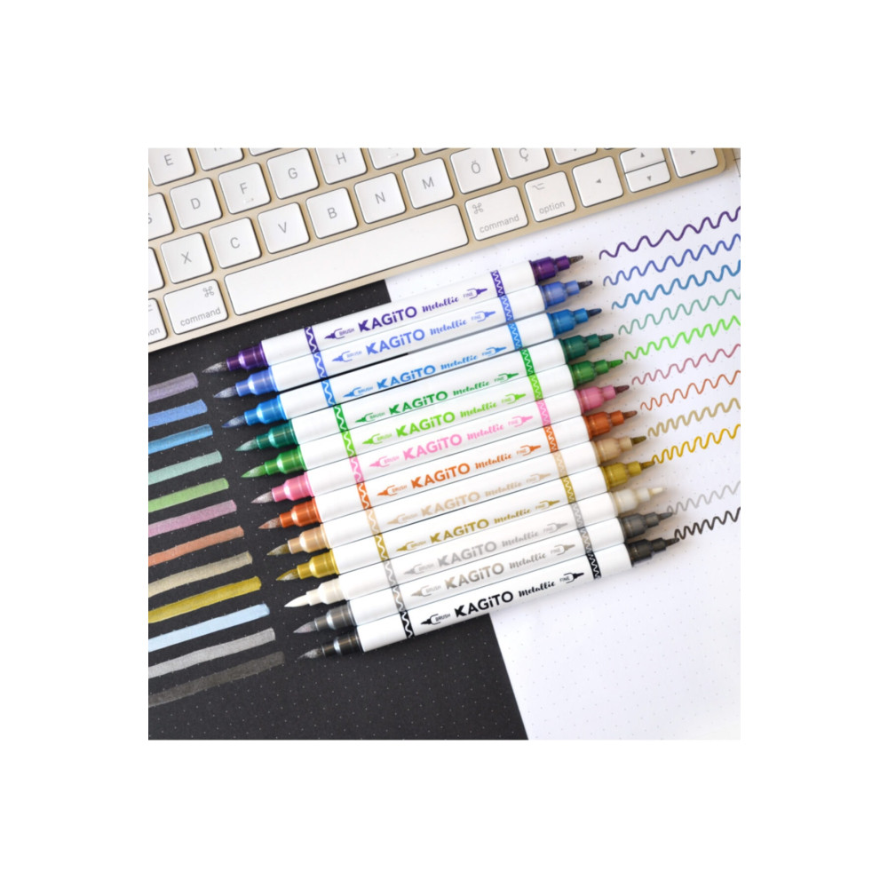 kagito Metalik Çift Uçlu Brush Pen Seti 12 li Keçe Uçlu Kalem Fiyatı