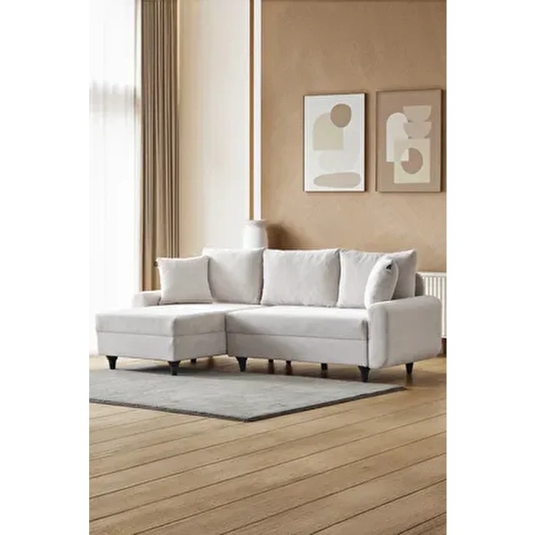 Kagu Corner Flavia Modern Köşe Takımı Ekru Kadife Malzeme Orta Sert Oturum 230 cm Genişlik Koltuk Takımı / Seti Fiyatı