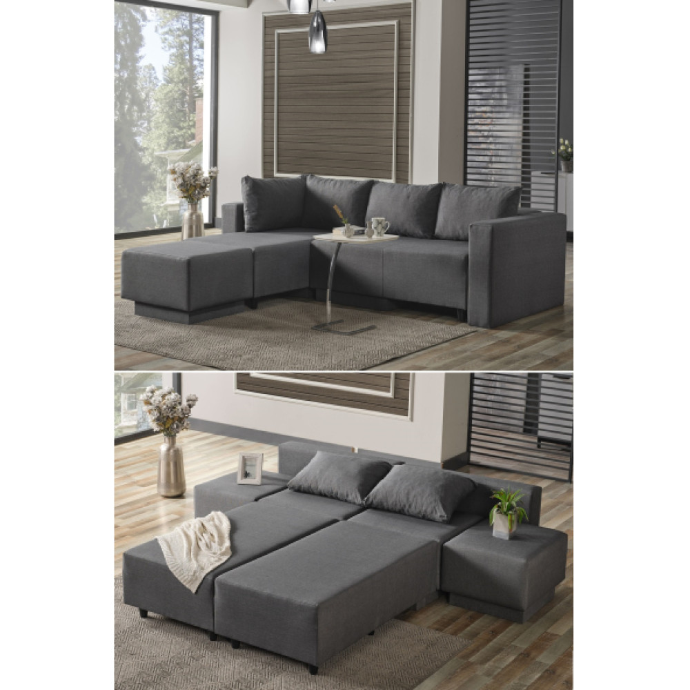 Kagu Corner Poly-L Kose Takımı-Kanepe-Yatak-Dınlenme-Koyu Grı Köşe Takımı / Seti Fiyatı