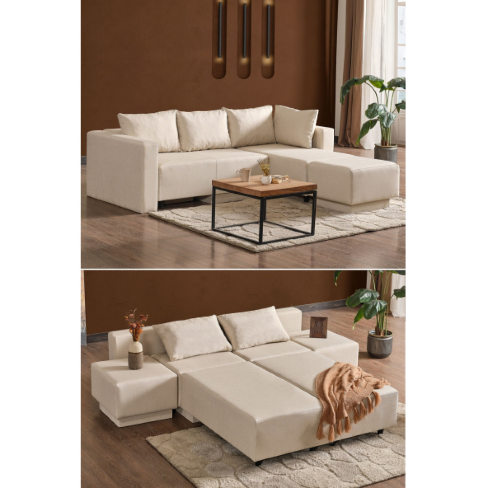 Kagu Corner Poly-L Kose Takımı-Kanepe-Yatak-Dınlenme-Krem Köşe Takımı / Seti Fiyatı