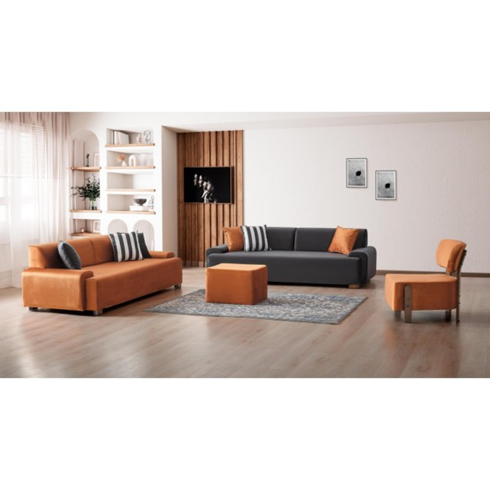 Kagu Time Teddy Sofa Koltuk Takımı - Beyaz - TEDYKADİFEANTRASİTTURUNCU Koltuk Takımı / Seti Fiyatı