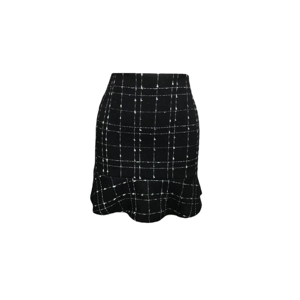 Kahra Collection Kahra Siyah Beyaz Ekoseli Astarsız Fırfırlı Volanlı Yüksek Bel Mini Tüvit Etek S Beden Etek Fiyatı