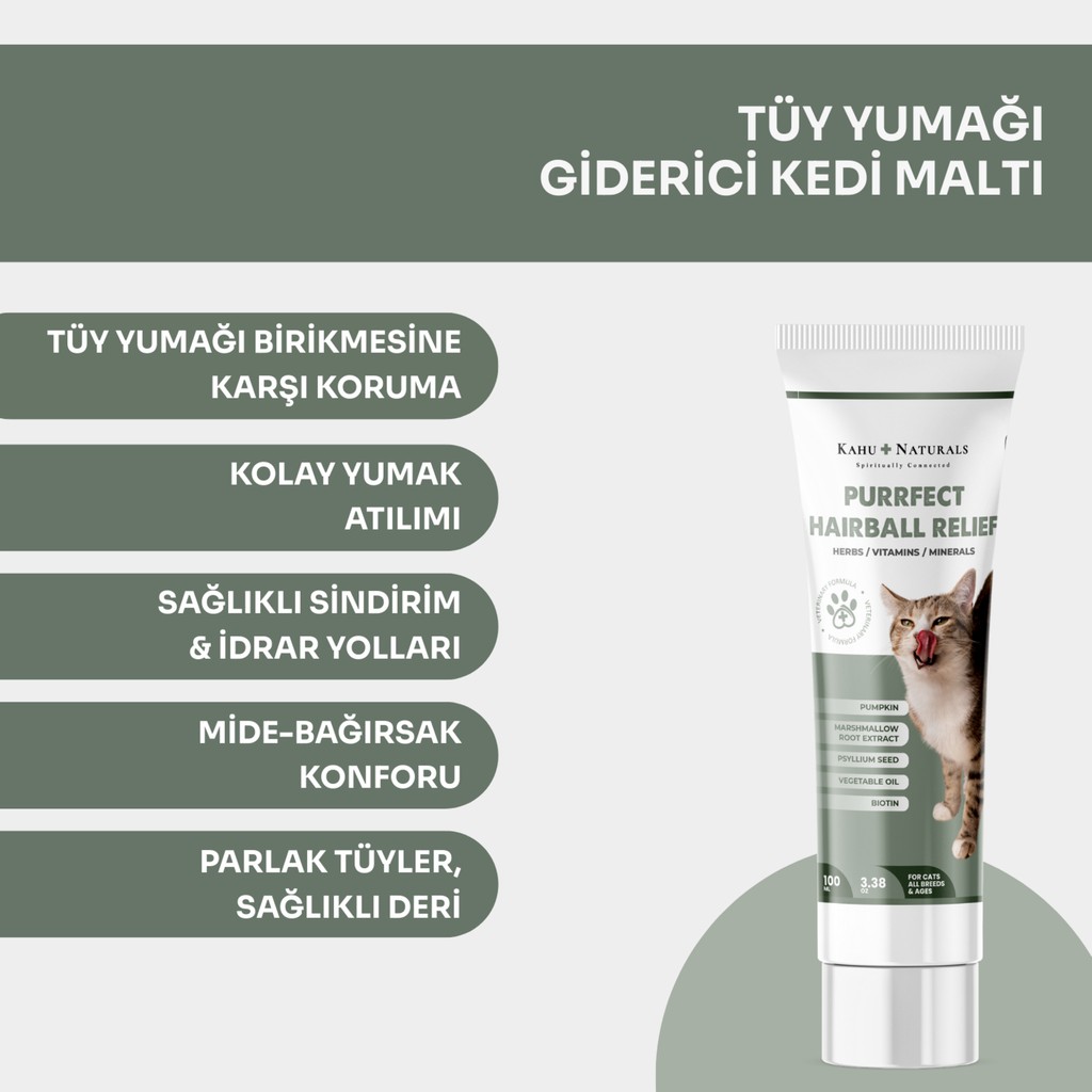 Kahu Naturals Purrfect Hairball Relief, Kediler Için Tüy Yumağı Giderici ve Önleyici Doğal Malt, 100 ml Diğer Fiyatı