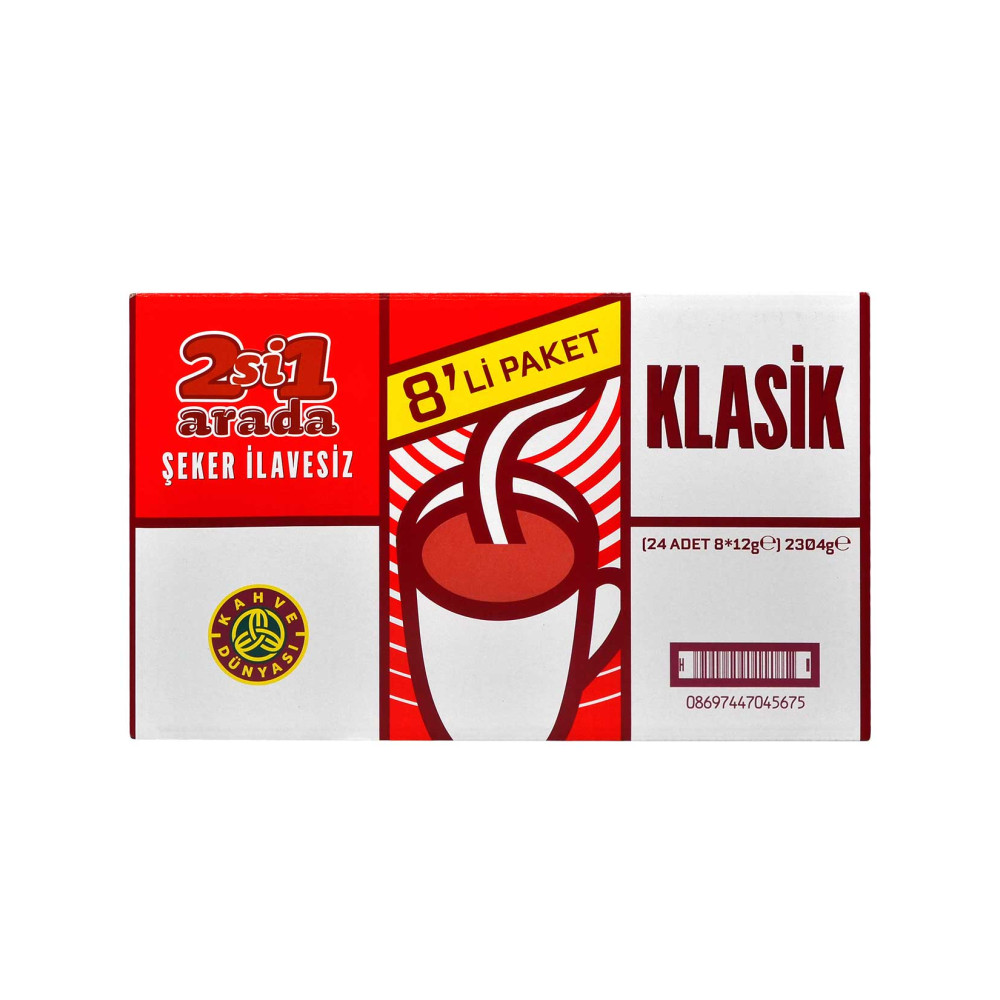 Kahve Dünyası Hazır Kahve 12 gr X 8'li Paket 2'si 1 Arada Şekersiz Kla
