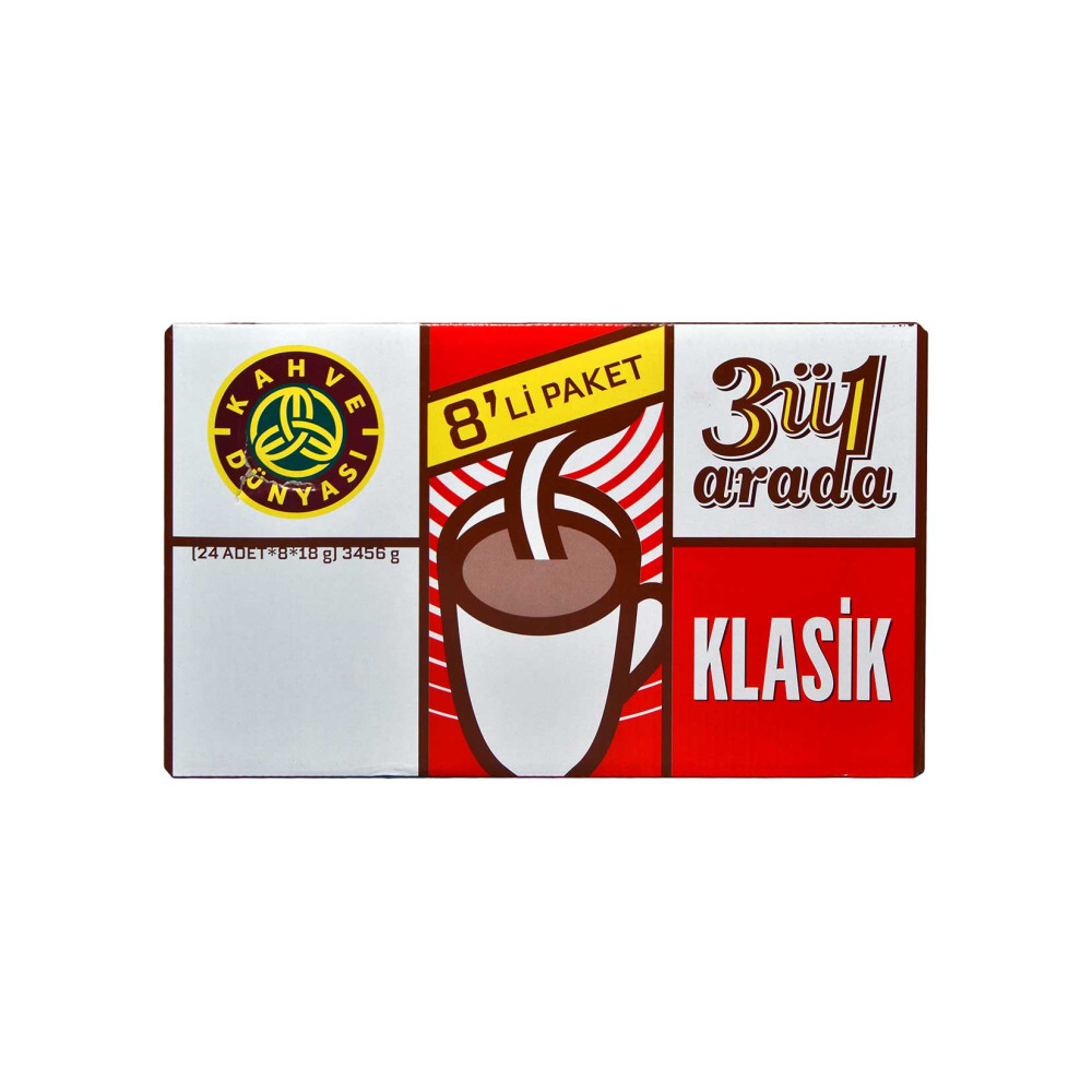 Kahve Dünyası Hazır Kahve 18 gr X 8'li Paket 3'ü 1 Arada Klasik