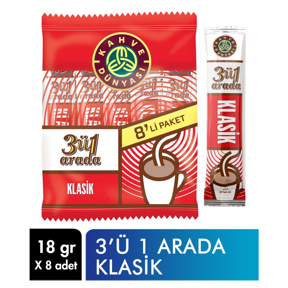 Kahve Dünyası Hazır Kahve 18 gr X 8'li Paket 3'ü 1 Arada Klasik Diğer Fiyatı