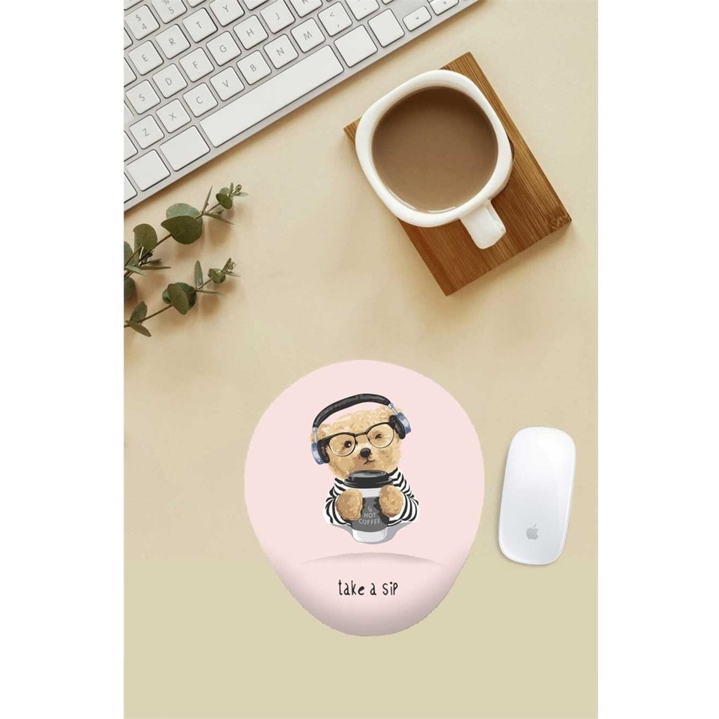 Kahve Sever Teddy Desenli Bilek Destekli Mouse Pad - Renkli Mouse Pad Fiyatı