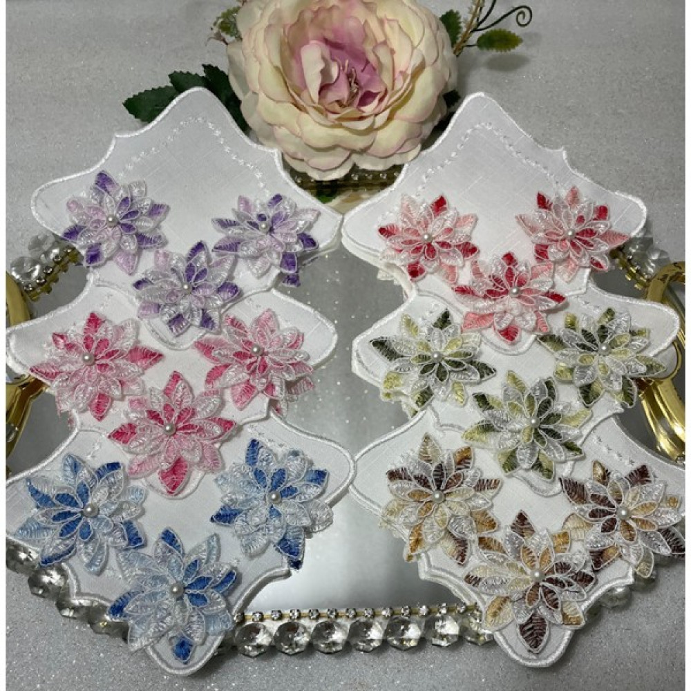 Kahve Yanı Peçete,kokteyl Peçetesi,sunum Peçetyesi,tepsi Peçetesi,nakışlı Peçete,3 Boyutlu Incili (6 Adet) - Ebruli - 14 x 14 cm Amerikan Servis Fiyatı