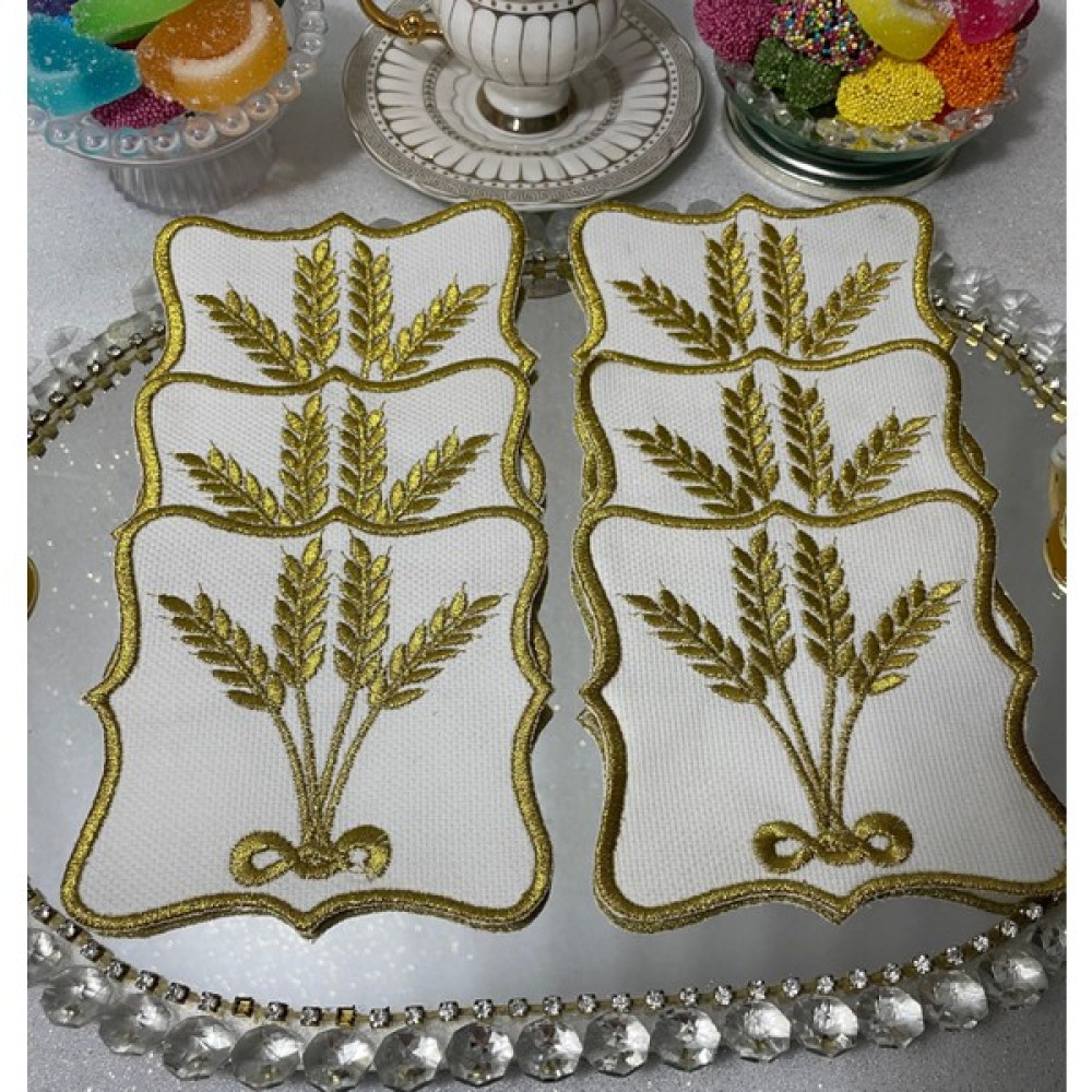 Kahve Yanı Peçete,kokteyl Peçetesi,sunum Peçetyesi,tepsi Peçetesi,nakışlı Peçete,(6 Adet) - Ekru - Gold - 14 x 14 cm Amerikan Servis Fiyatı
