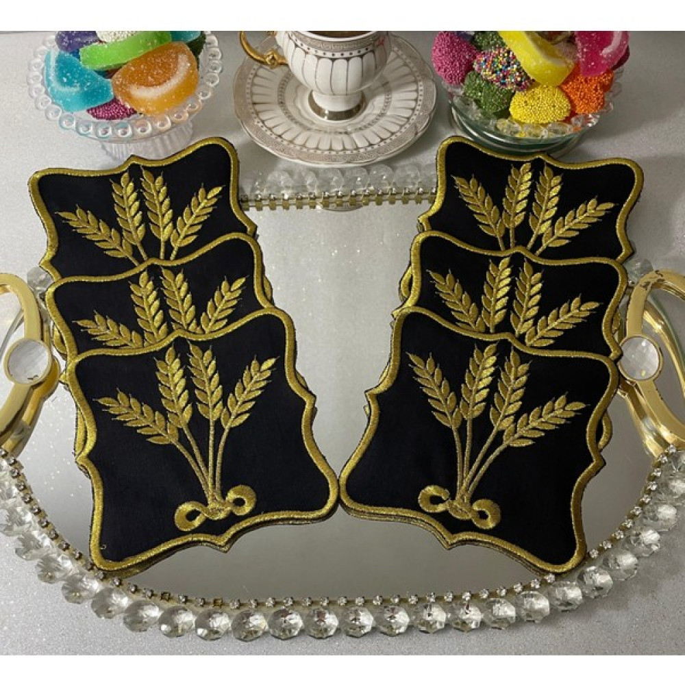 Kahve Yanı Peçete,kokteyl Peçetesi,sunum Peçetyesi,tepsi Peçetesi,nakışlı Peçete,(6 Adet) - Siyah - Gold - 14 x 14 cm Amerikan Servis Fiyatı