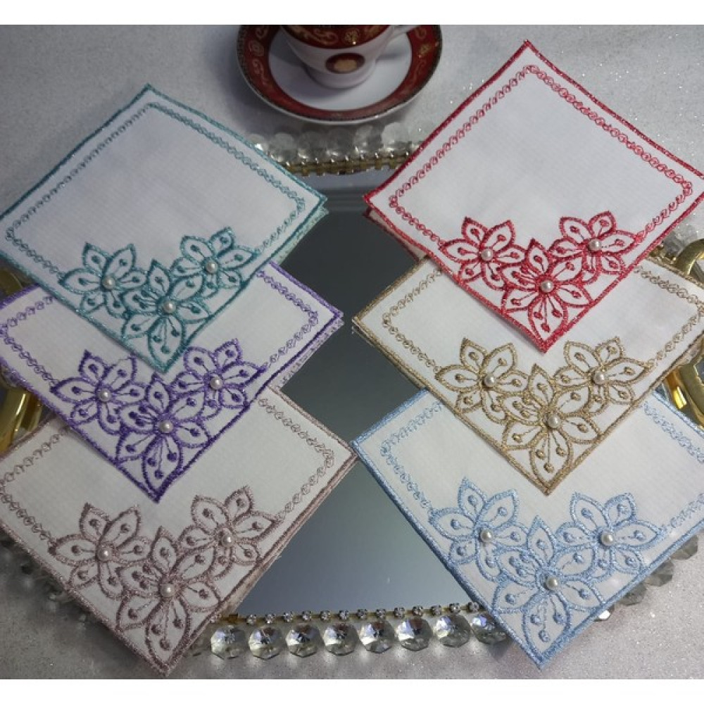 Kahve Yanı Peçete,sunum Peçetesi,kokteyl Peçetesi,kahve Sunum Peçetesi (6 Adet) Inci Detaylı - Beyaz - 13 x 13 cm Masa Örtüsü Fiyatı