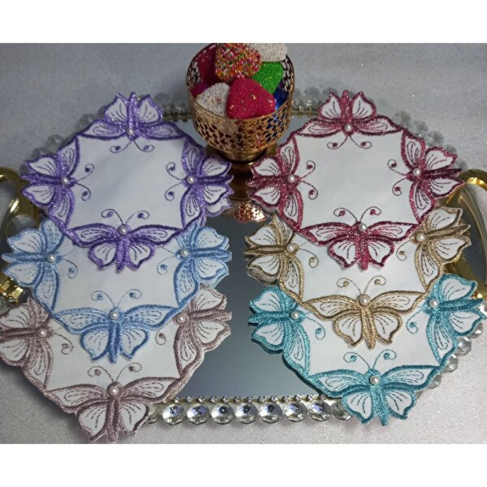 Kahve Yanı Peçete,sunum Peçetesi,kokteyl Peçetesi,kahve Sunum Peçetesi (6 Adet) Inci Detaylı - Renkli - 13 x 13 cm Masa Örtüsü Fiyatı