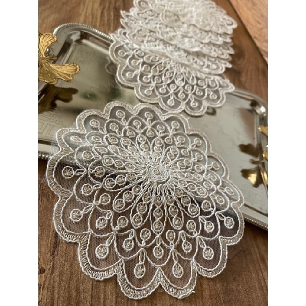 Kahve Yanı Tül Sunum Peçete - 10 x 13 cm - Krem Masa Örtüsü Fiyatı