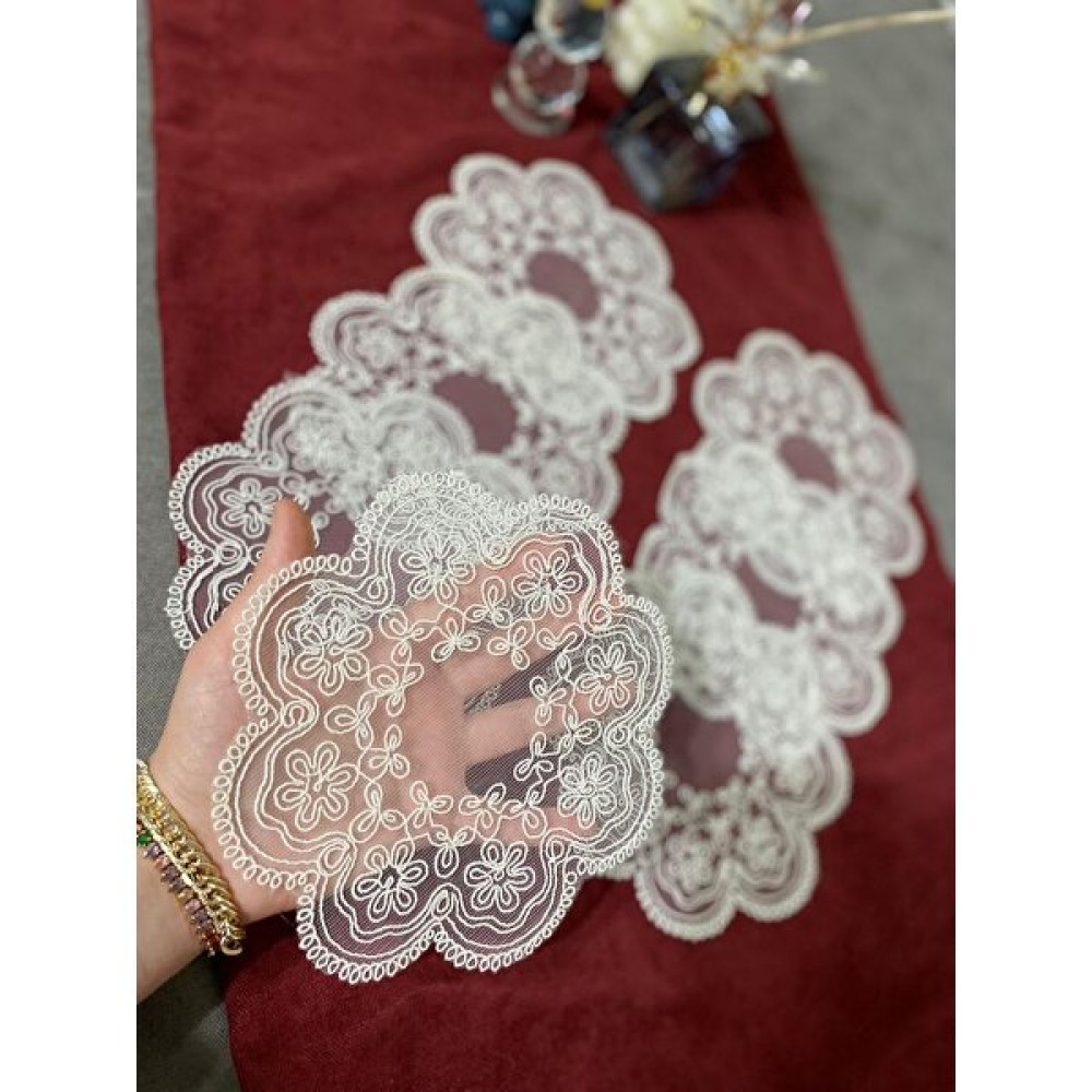 Kahve Yanı Tül Sunum Peçete 6 Adet - 10 x 13 cm - Krem Masa Örtüsü Fiyatı