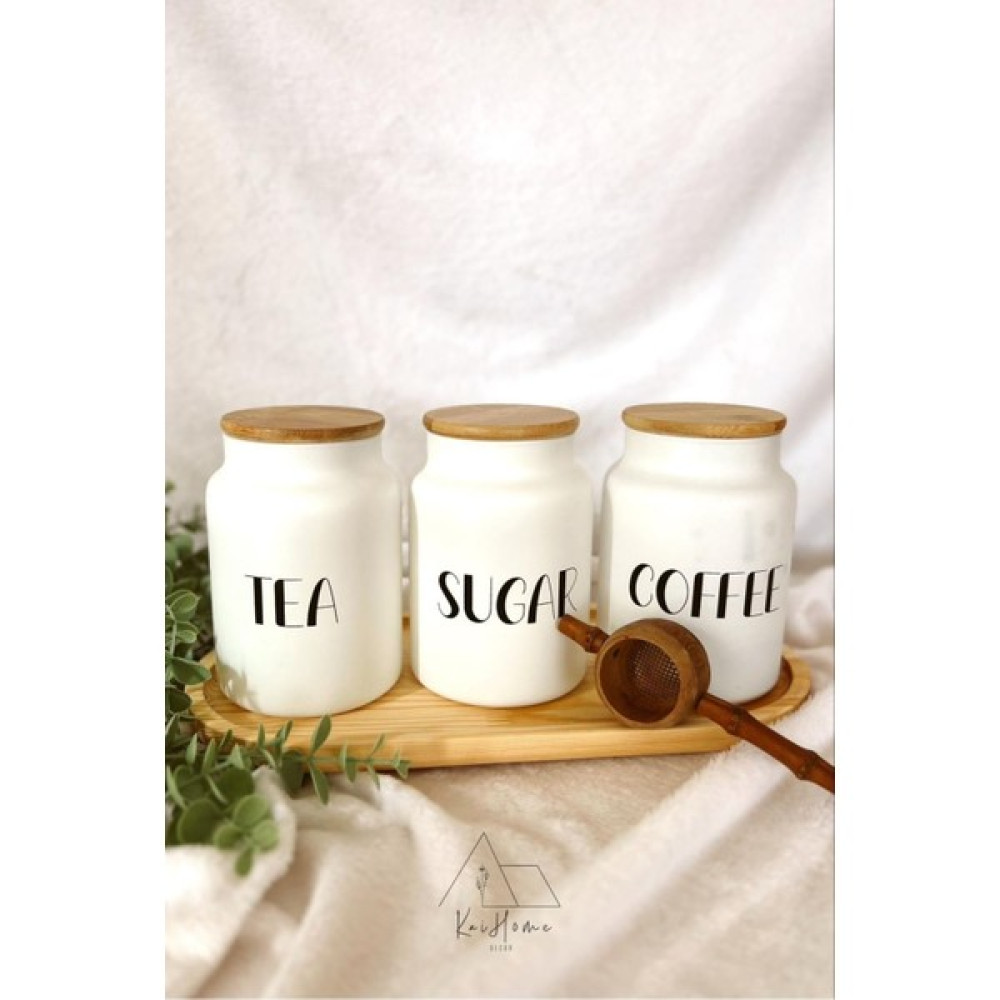Kai Home 3 Lü Bambu Kapaklı 800 Ml Cam Çay/Kahve/Şeker Kavanoz Seti+Ahşap Kaşık Saklama Kapları Fiyatı