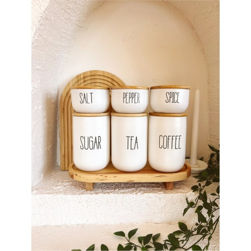 Kai Home 3 Lü Bambu Kapaklı Ahşap Ayaklı Altlıklı Çay/Kahve/Şeker Ve 3 Lü Bambu Kapaklı Salt/Pepper/Spice Saklama Kapları Fiyatı