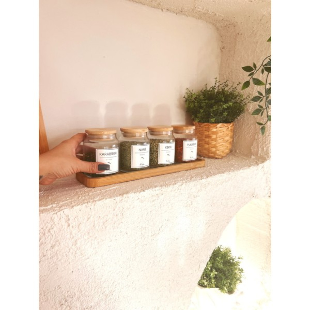 Kai Home Bambu Altlıklı Ve Bambu Vakum Kapaklı 4 Lü Etiketli Cam Baharat Seti + 16 Adet Etiket İle Baharat Setleri & Baharatlıklar Fiyatı