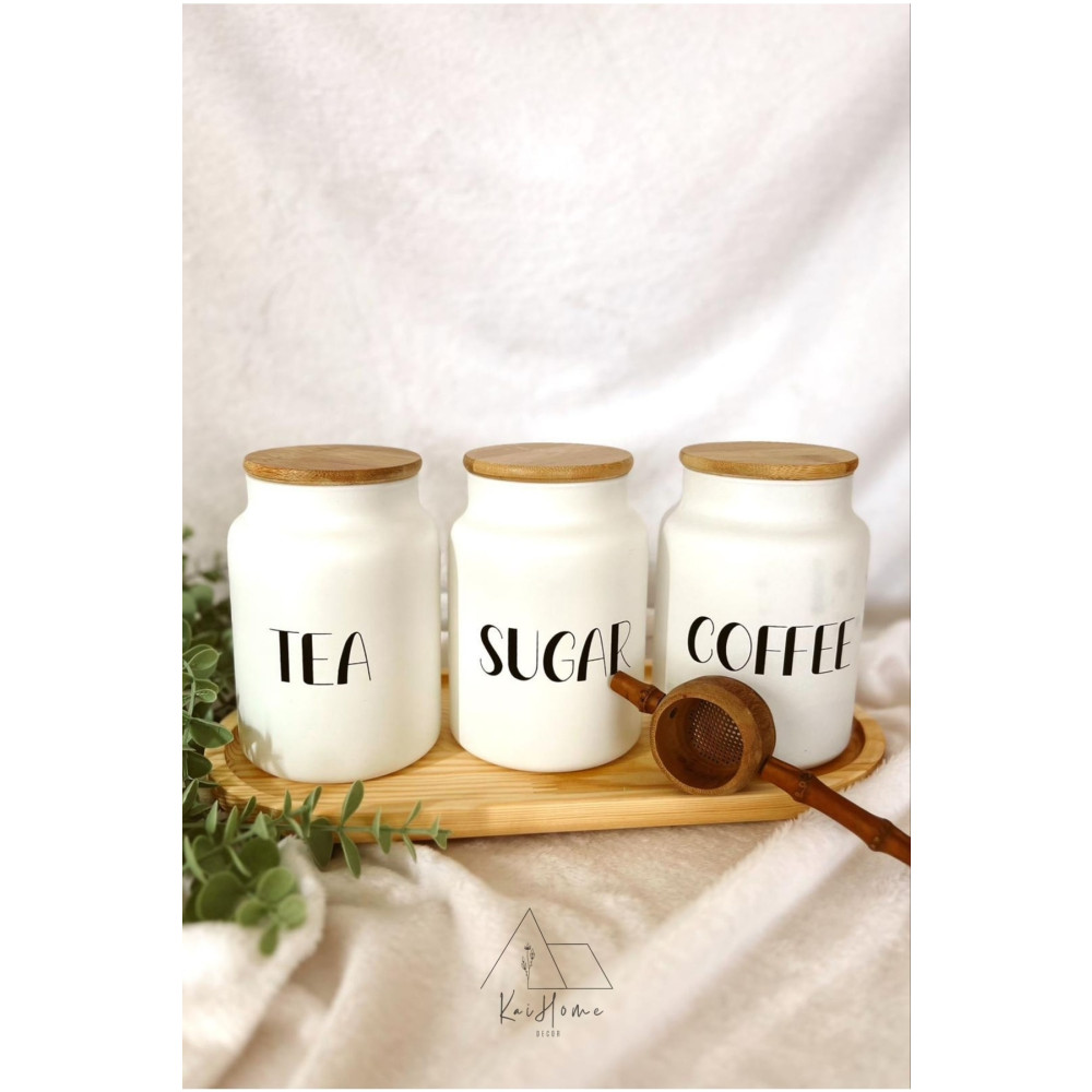 KaiHome 3lü Bambu Kapaklı 800ML Cam Çay/Kahve/Şeker Kavanoz Seti+AHŞAP KAŞIK Saklama Kapları Fiyatı