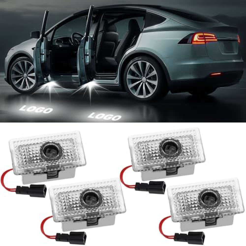 Kairiyard 4Pcs Car Door Lights Logo Projector Compatible with Tesla Model 3 Y S X, Bright 3D Shadow No Fade HD Car Door Puddle Projector Lights
