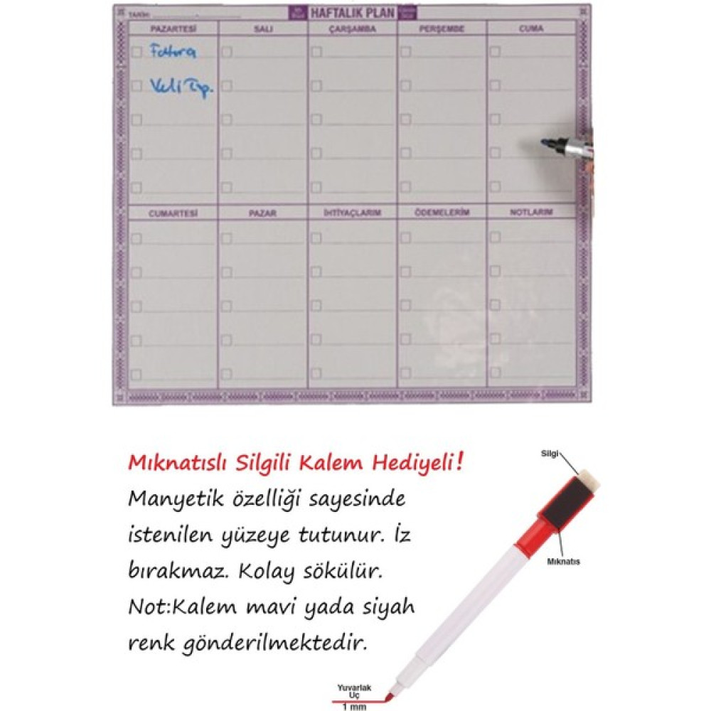 Kaizen Market Manyetik Yapışkanlı Haftalık Planlayıcı Mini Akıllı Kağıt Tahta 3 Lu Paket - Beyaz Yazı Tahtası Kalemi Fiyatı