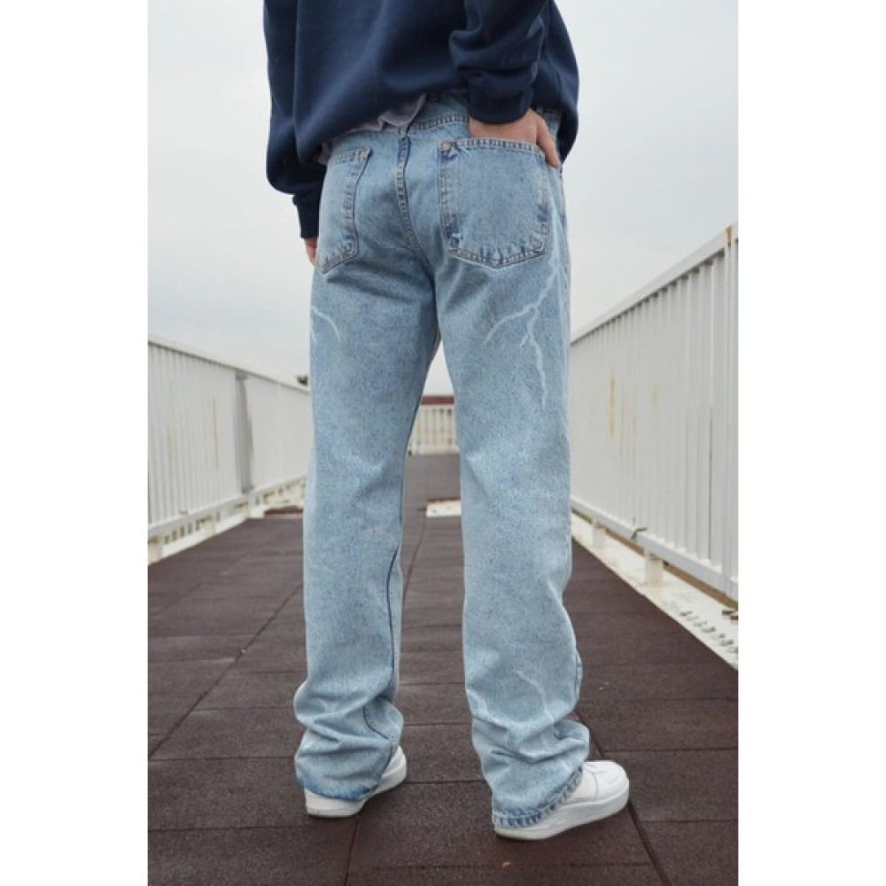 Kaizer Denim Buz Mavi Şimşek Desenli Baggy Pantolon Erkek Pantolon Fiyatı