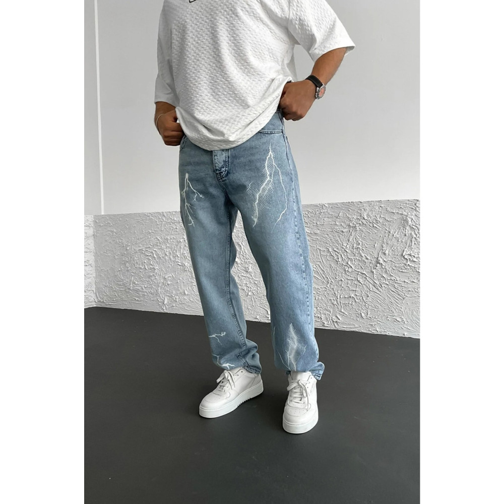 KAİZER DENİM Kaizerdenim Erkek Şimşek Desenli Baggy Pantolon 34 Beden Kadın Pantolon Fiyatı