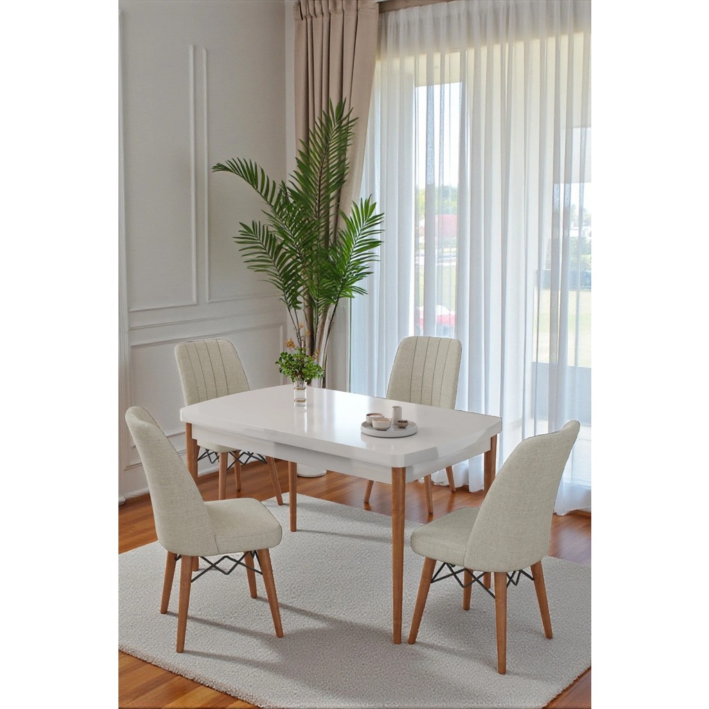 Kaktüs Avm 70X110 cm Mutfak Masası Takımı | 4 Kişilik Sabit Masa Sandalye Takımı | Yemek Masası | Masa Takımı - Beyaz Masa - Krem - Beyaz - Krem Standart Sandalye Fiyatı