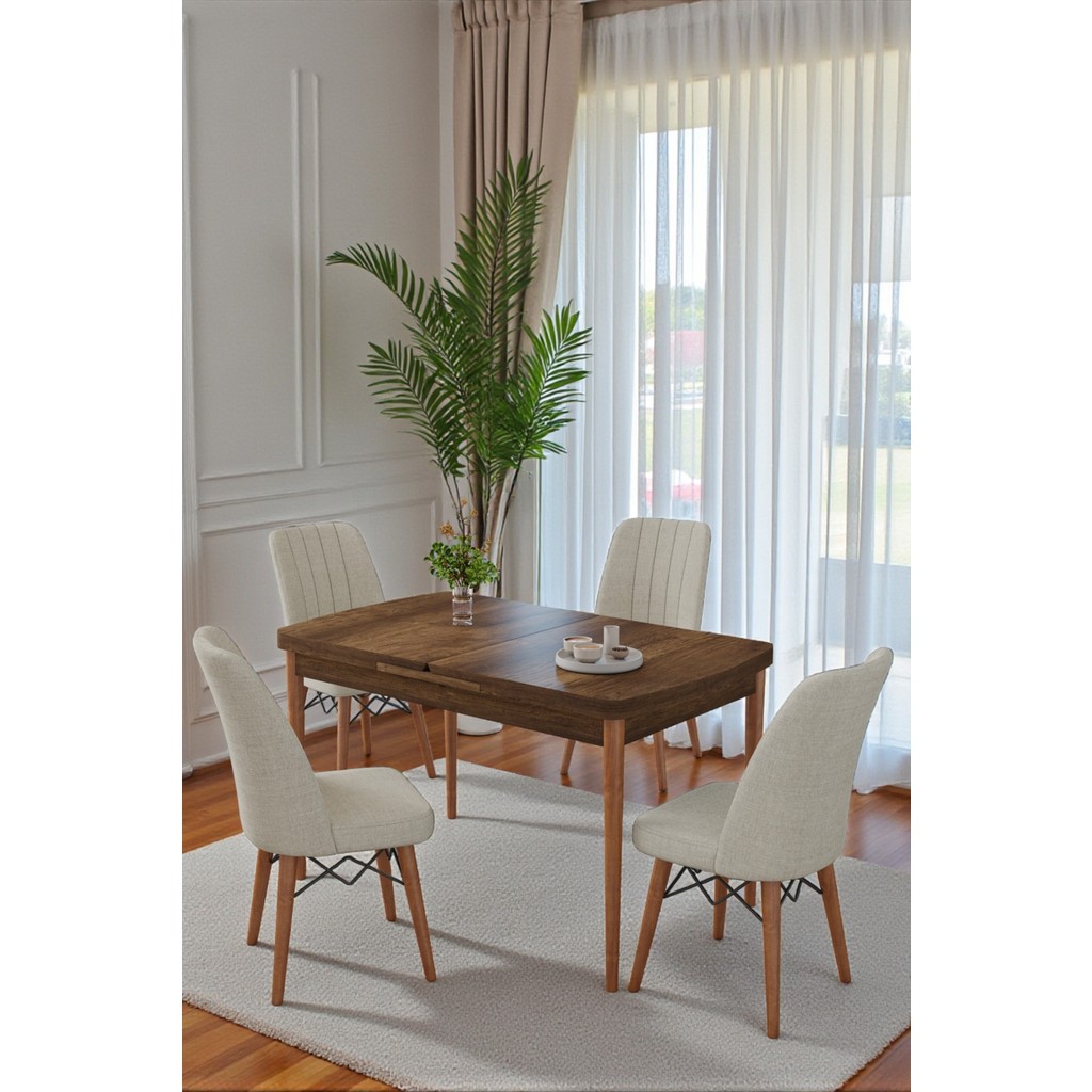 Kaktüs Avm 80X170CM Mutfak Masası Takımı | 4 Kişilik Açılır Masa Sandalye Takımı | Yemek Masası | Masa Takımı - Ceviz Masa - Krem - Ceviz - Krem Standart Sandalye Fiyatı