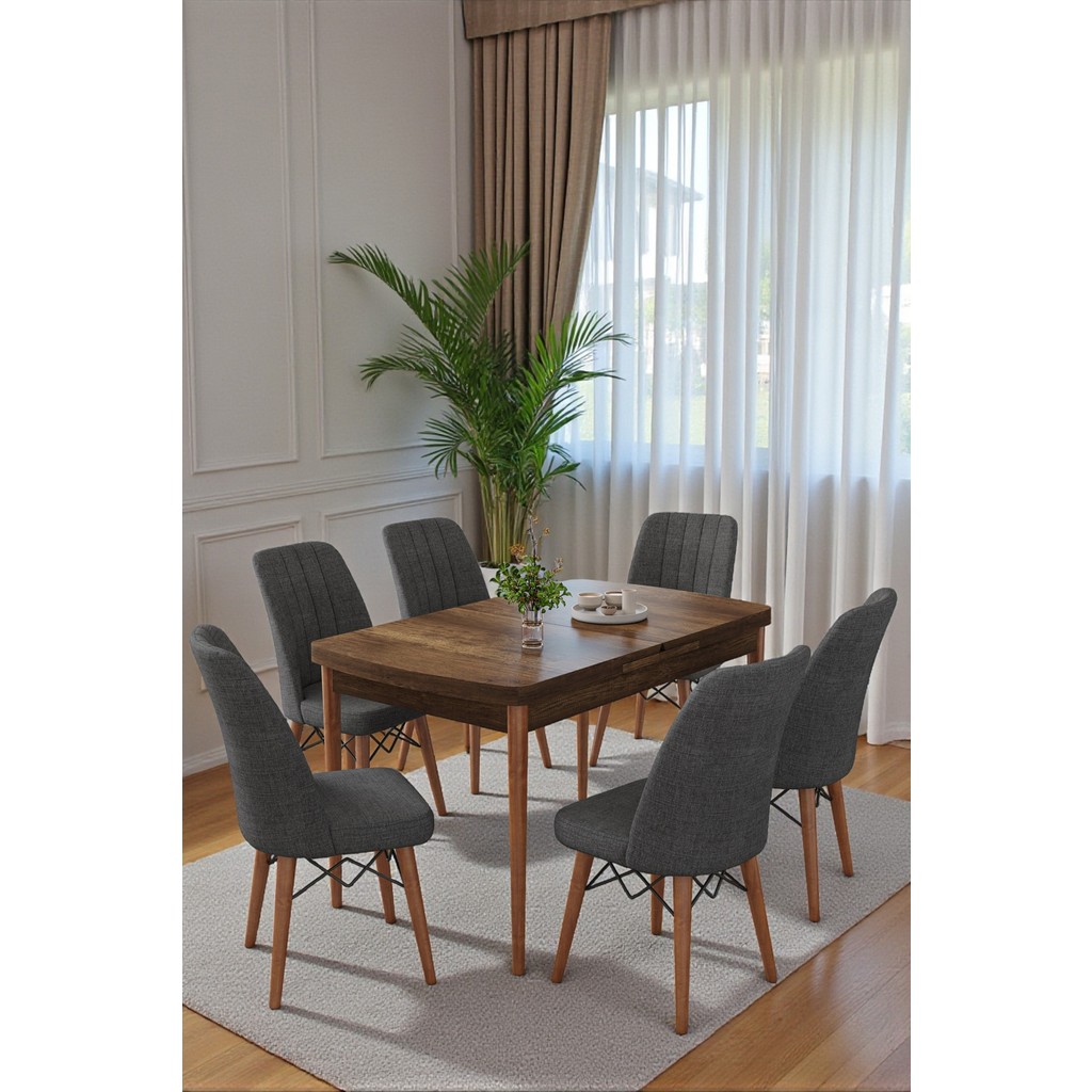 Kaktüs Avm Mutfak Masası Takımı | 6 Kişilik Açılır Masa Sandalye Takımı | Yemek Masası | Masa Takımı - Antrasit - Masa Kapalı 80x132 - Açık 80 x 170 Diğer Fiyatı