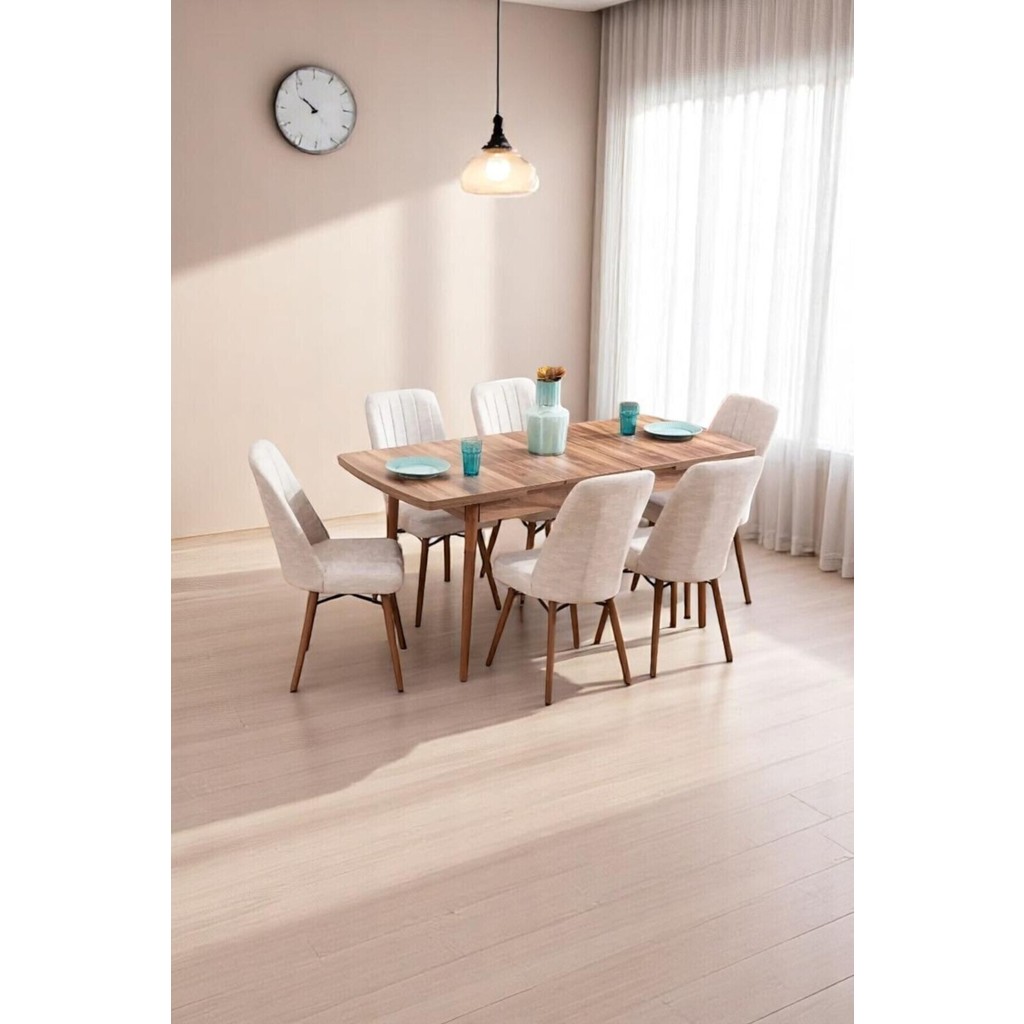 Kaktüs Avm Mutfak Masası Takımı | 6 Kişilik Açılır Masa Sandalye Takımı | Yemek Masası | Masa Takımı - Krem - Masa Kapalı 80x132 - Açık 80 x 170 Diğer Fiyatı