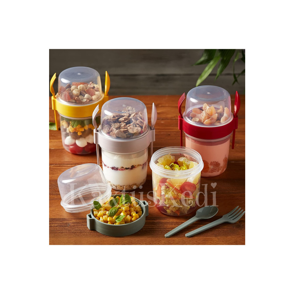 KaktüsKedi 4 lü Set Çatallı Kaşıklı Atıştırmalık Yemek Yoğurt Müsli Granola Diyet Kabı - Yemek Saklama Kabı Saklama Kapları Fiyatı