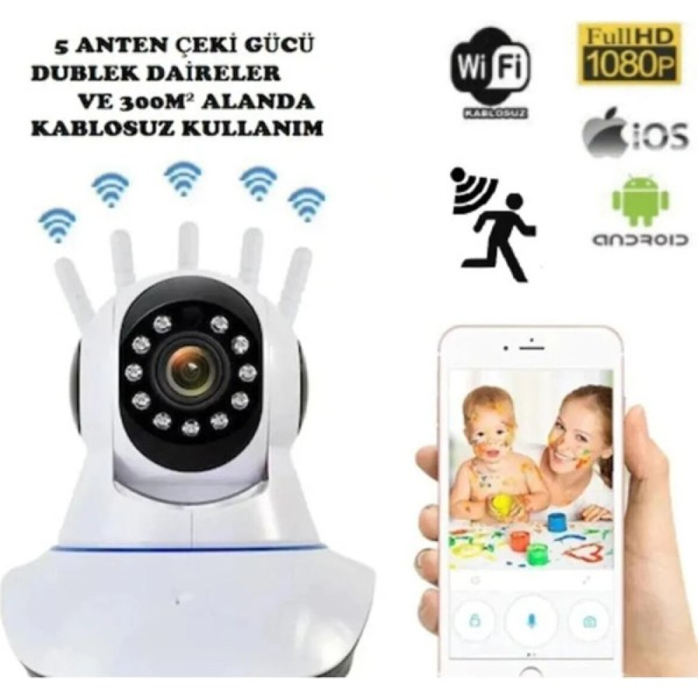 Kakusan Beyaz 360 Derece Dönebilen Kablosuz Wifi Ip Kamera 1080p Full Hd 3 Mp Gece Görüşlü Hareketli Güvenlik Kameraları Fiyatı