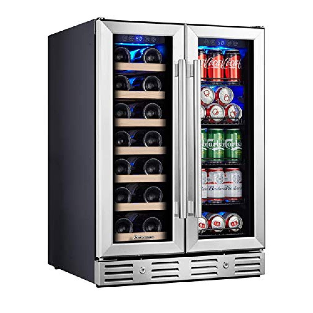 Kalamera Wine and Beverage Refrigerator, 24 inch Wine Fridge Dual Zone Hold 20 Bottles and 78 Cans, Digital Touch Control, Built-In or Freestanding