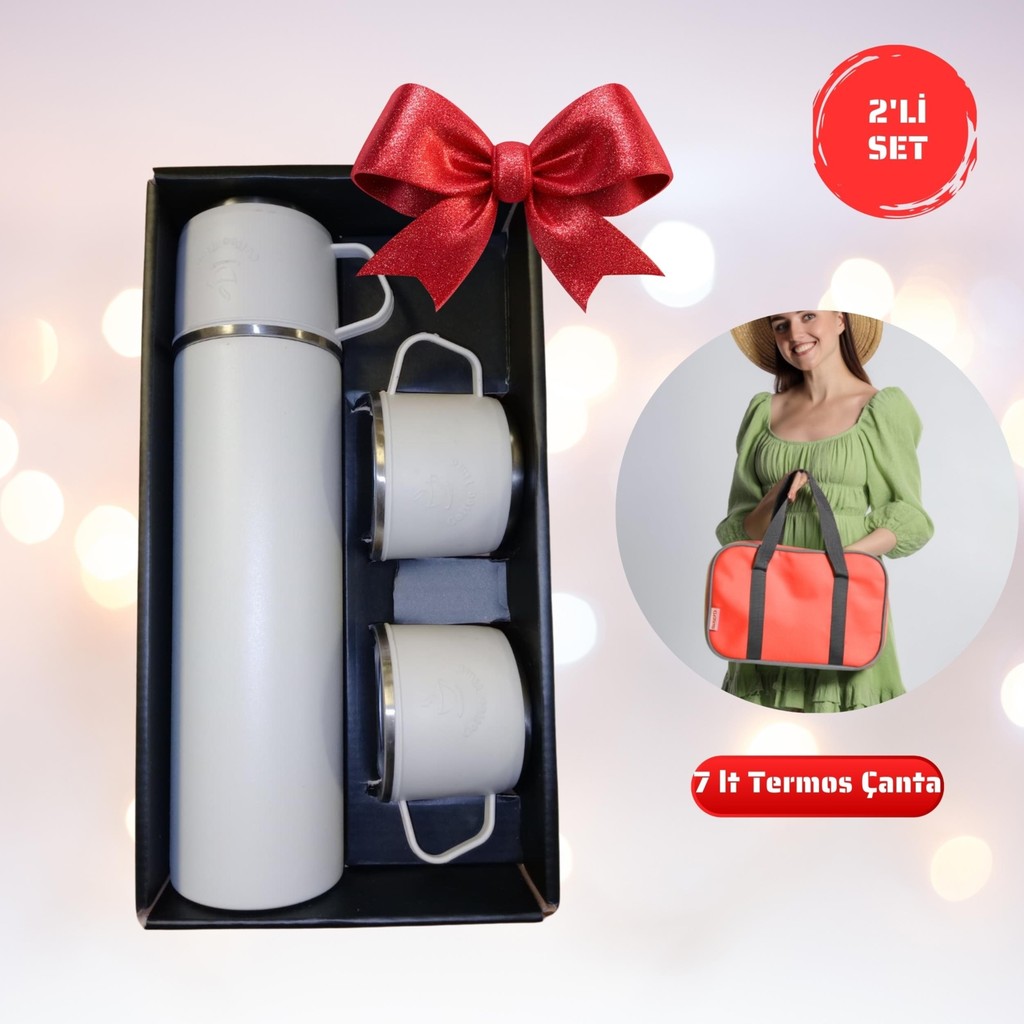 Kale Termos 2li Set-Paslanmaz Çelik 3 Bardaklı Matara SETI-500 Ml-7 Lt Termos Çanta Fincan / Bardak / Kahve Takımı Fiyatı