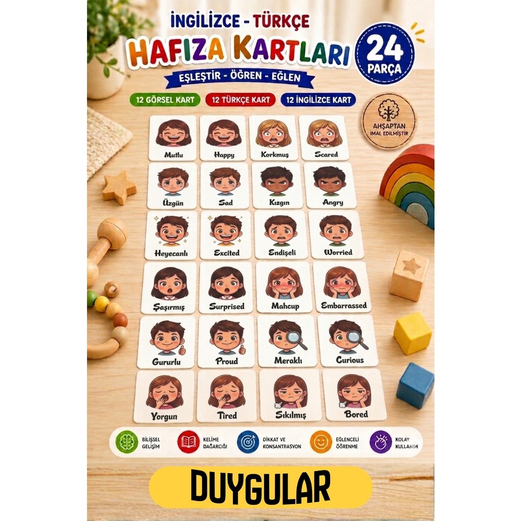 Kalides Ahşap Hafıza Kartı Seti - DUYGULAR - Eşleştirme Oyunu – Okul Öncesi Zeka & Dikkat Geliştirici Oyun Kartları – Oyuncak Anne Bebek Oyuncak Fiyatı