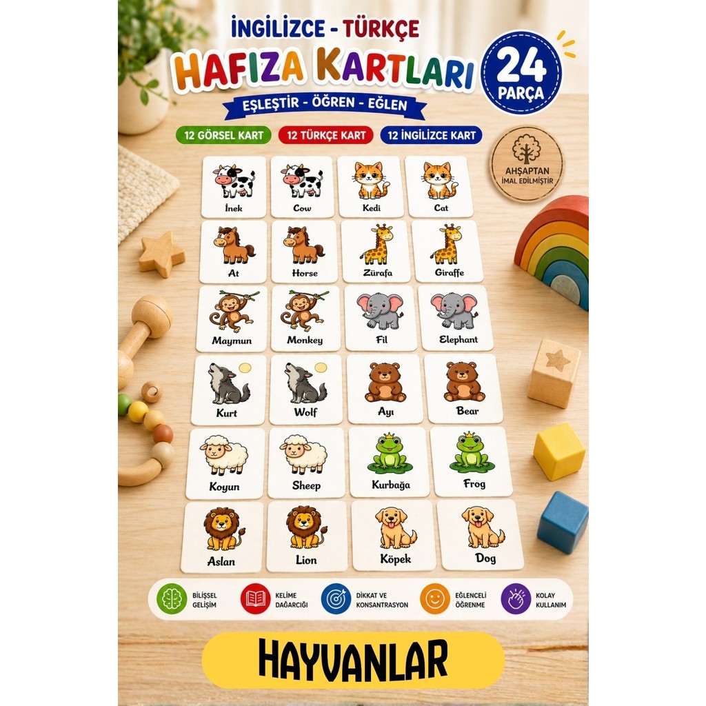 Kalides Ahşap Hafıza Kartı Seti - HAYVANLAR - Eşleştirme Oyunu – Okul Öncesi Zeka & Dikkat Geliştirici Oyun Kartları – Oyuncak Anne Bebek Oyuncak Fiyatı