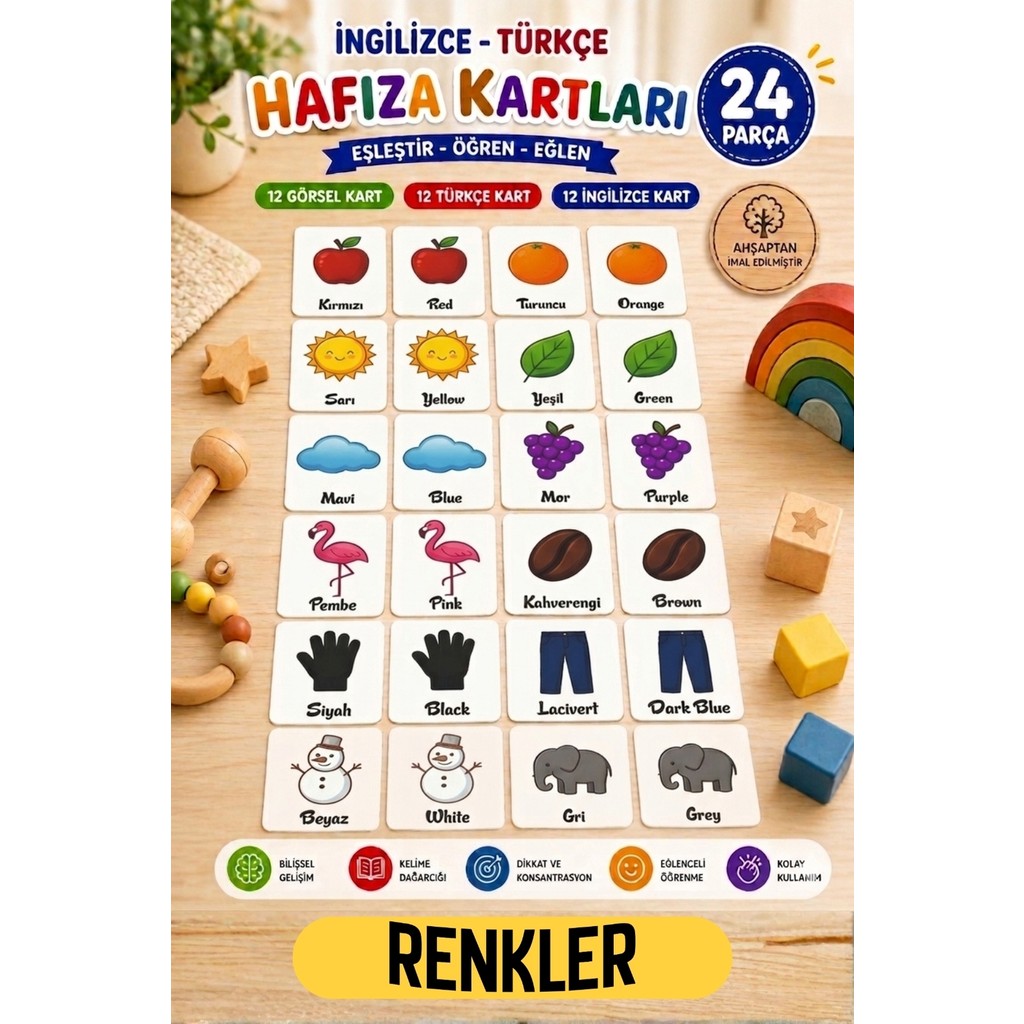 Kalides Ahşap Hafıza Kartı Seti - RENKLER - Eşleştirme Oyunu – Okul Öncesi Zeka & Dikkat Geliştirici Oyun Kartları – Oyuncak Anne Bebek Oyuncak Fiyatı
