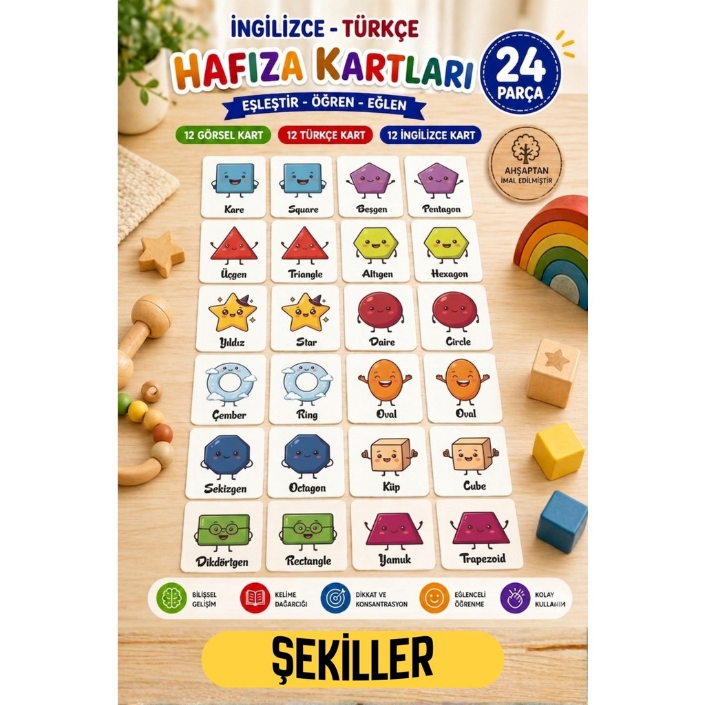 Kalides Ahşap Hafıza Kartı Seti - ŞEKİLLER - Eşleştirme Oyunu – Okul Öncesi Zeka & Dikkat Geliştirici Oyun Kartları – Oyuncak - Şekiller Anne Bebek Oyuncak Fiyatı