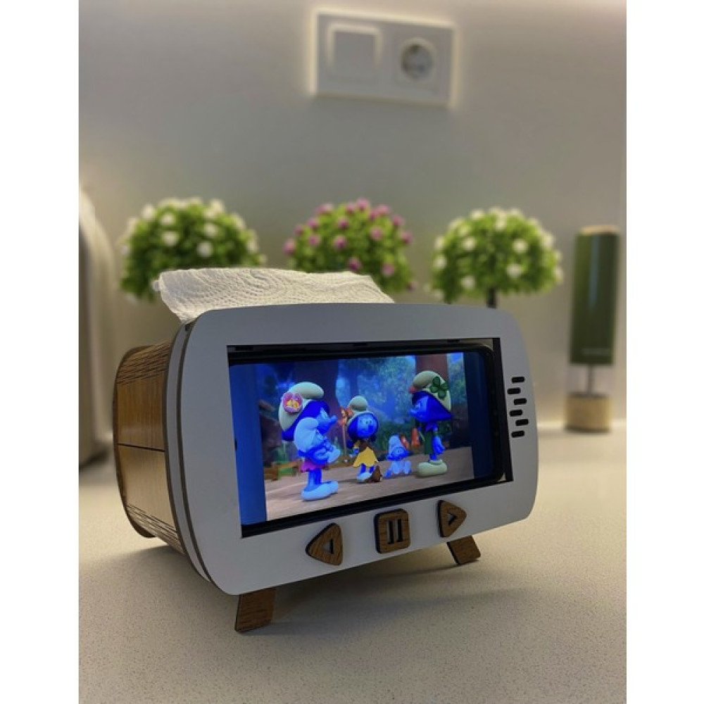 Kalides Ahşap Telefon Tutucu Peçetelik - Retro Tv Görünümlü - Ahşap Rengi Cep Telefonu Tutucu Fiyatı