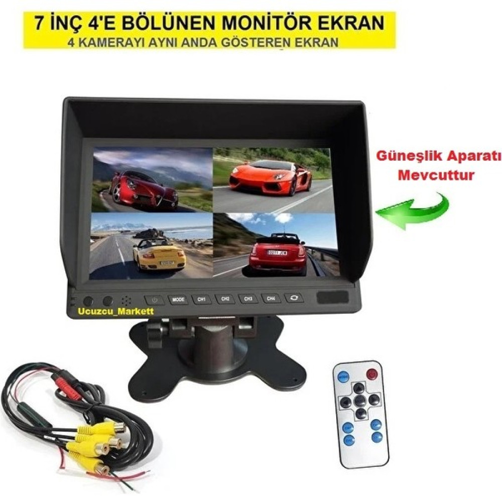 Kalite 4'e Bölünen 7 Inç Monitör Ekran (4 Kamerayı Aynı Anda Gösteren Ekran) Oto Görüntü Sistemleri Fiyatı