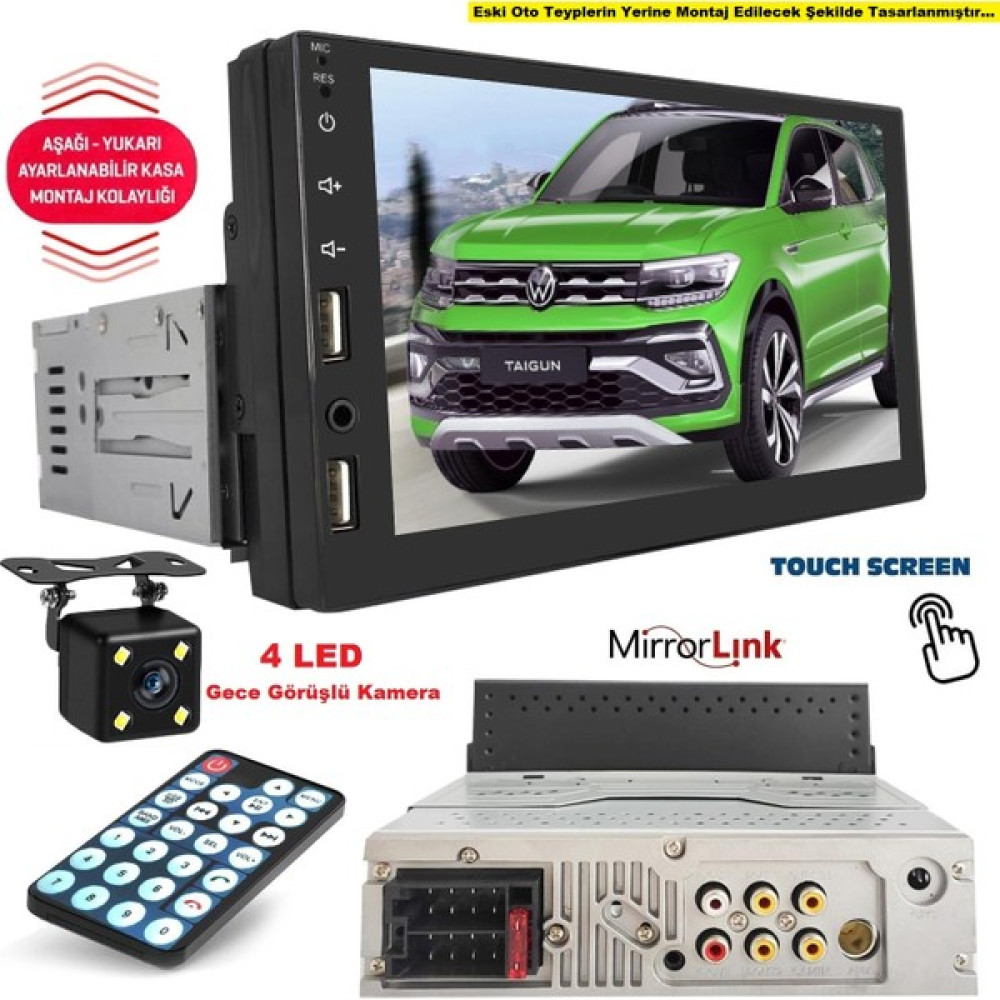 Kalite 7 Inç Dokunmatik Double Teyp + 4 LED Gece Görüş Geri Vites Ikisi Bir Arada Oto Teypleri Fiyatı