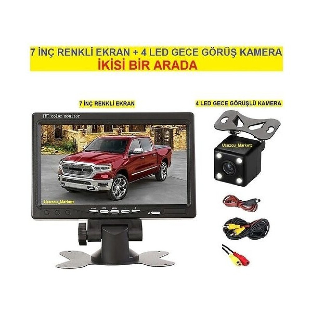 Kalite 7 Inç Ekran + 4 LED Gece Görüş Geri Vites Kamera Ikisi Bir Arada Oto Görüntü Sistemleri Fiyatı