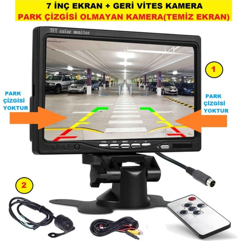 Kalite 7 Inç Ekran + Geri Vites Kamera (Park Çizgisi Olmayan Kamera Ile Gönderilir) Oto Görüntü Sistemleri Fiyatı