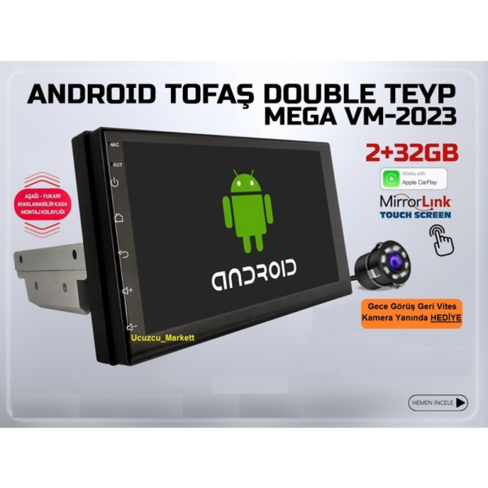 Kalite Androıd 7 Inç 2+32GB Tofaş Model Double Teyp (Carplay Kameralı Yukarı-Aşağı Ayarlanabilir) Oto Teypleri Fiyatı