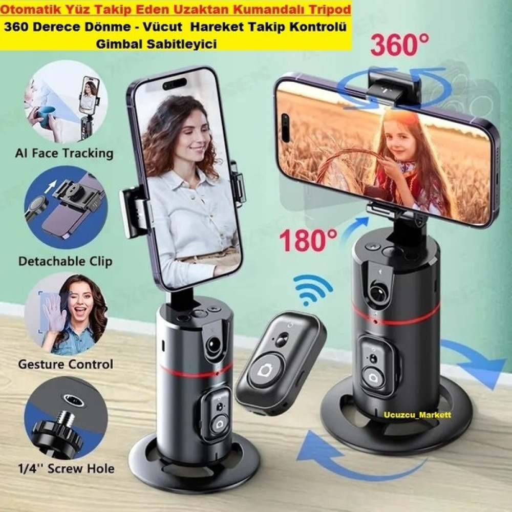 Kalite Otomatik Yüz Takip Eden Uzaktan Kumandalı Tripod 360 Derece Dönme Vücut Hareket Takip Kontrolü Gimbal Sabitleyici Video Kamera Aksesuarları Fiyatı